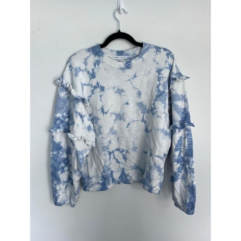 Rebecca Minkoff Tie Dye Sweatshirt Women M Blue Ruffle Sleeve Pullover